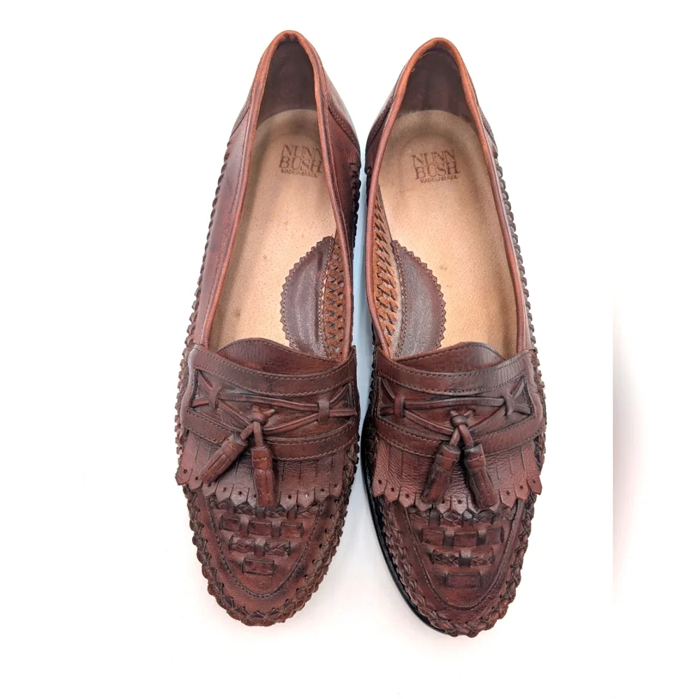 Nunn Bush Woven Leather Tassel Loafers Men's Sz 12M Brown Slip On Casual Preppy - Picture 9 of 17